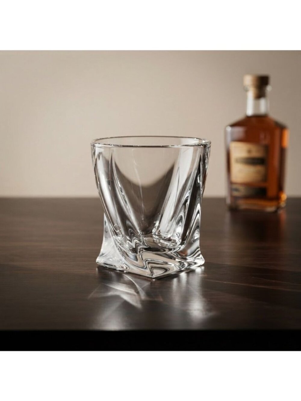 Vintage Crystal Twist Whiskey Glass Heavy Bottom Mid Century Modern Barware